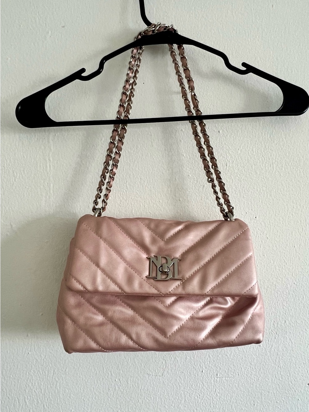 Quilted Blush Crossbody Shoulder Bag with Chain Strap